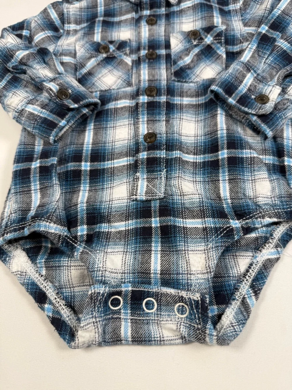 OSHKOSH BGOSH Baby Plaid Flannel Shirt Bodysuit Size 9M Blue Lumberjack Cozy‎